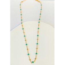 Ασημένιο κολιέ επίχρυσο  - με χρυσές και τυρκουάζ μπίλιες (SN236)